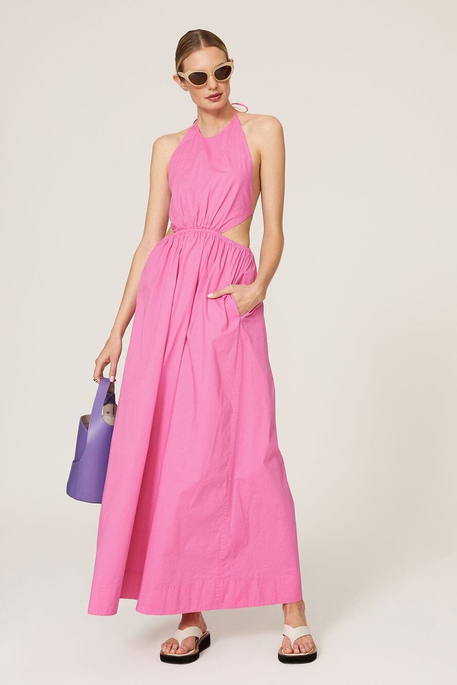Staud Dress Apfel Halter Maxi Side Cutouts Sleeveless Pink Size S